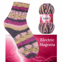 Пряжа Nako Boho (75% шерсть, 25% полиамид) 100 г 400 м, 82448 Electric Magenta , 1 моток
