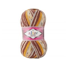 Пряжа Alize Superwash Comfort Socks (Ализе Супервош) - 2 мотка, Шафран, коричневый, серый (7652), 75% шерсть супервош, 25% полиамид, 420м/100г