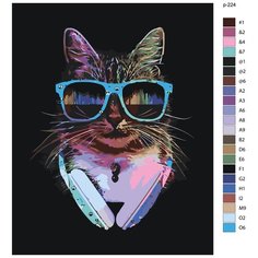 Картина по номерам, 80 x 100, IIIR-p-224, кот в очках и наушниках, животные, "Живопись по номерам", набор для раскрашивания, раскраска