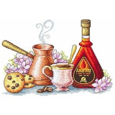 Набор для вышивания Сделано с любовью "Кофе со вкусом Амаретто" 20x25 см, Напитки Десерты Еда