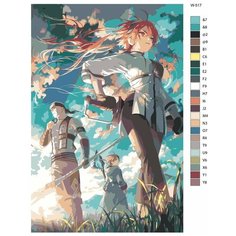 Картина по номерам W-517 "Аниме - Реинкарнация безработного. Рудеус Грейрат, Эрис Грейрат и Руйджерд Супардия" 60х90 Brushes Paints