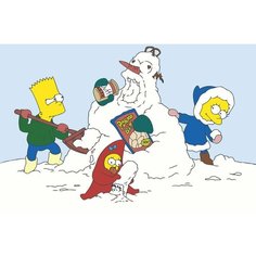 Картина по номерам на холсте на деревянном подрамнике "Simpsons Симпсоны: Лиза, Барт и Мэгги зимой", Раскраска 40x60 см, Мультфильмы