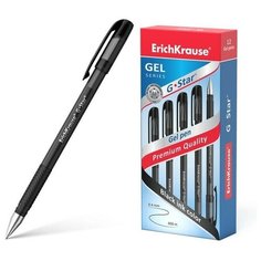 Ручка гелевая Erich Krause G-Star, узел 0.5 мм, чёрные, 12 шт.