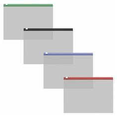 Папка-конверт на ZIP-молнии С6 (203х129 мм), 120 мкм, ErichKrause Fizzy Clear, c цветной молнией, до 100 листов, цвет - микс, 12 шт.