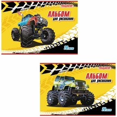 Альбом для рисования, А4, 20 л, скоба, обложка офсет, пифагор, 200х285 мм, "Машинки" (2 вида), 104868 В комплекте: 2шт.