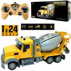 Радиоуправляемая машина Бетономешалка, движение во всех направлениях, фары светятся, со светящимися мигалками, цистерна вращается, 1:24, на пульте уп Zhorya