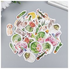 Наклейки для творчества "Кактусы и животные" набор 46 шт 4,4х4,4х1,1 см