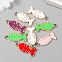 Декор для творчества пластик под металл "Рыба-скелетик" микс набор 8 шт 1,2х3 см Арт Узор