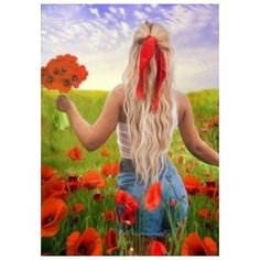 Алмазная мозаика 40x50 см. на холсте с подрамником (картина стразами, алмазная вышивка) Девушка в маках 40x50 см. Boom Boom Shop
