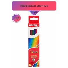 Карандаши цветные,6цв, 3 упаковки Kores