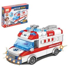 Конструктор блочный инерционный Город Мастеров "Скорая помощь", свет, звук, 68 деталей