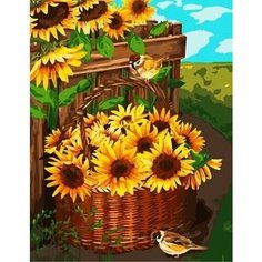 Картина по номерам на холсте на деревянном подрамнике 40 х 50 корзина подсолнухов Paintboy