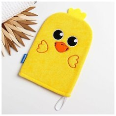 Мочалка детская для купания "Утёнок", варежка, из махры