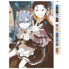 Картина по номерам V-447 "Аниме RE: ZERO (РЕ зеро). Субару Нацуки и Рем. Natsuki Subaru и Rem", 50x70 см Brushes Paints