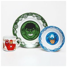 Набор посуды "Марвел", 3 предмета: тарелка 16,5 см, миска 14 см, кружка 200 мл, Мстители Marvel