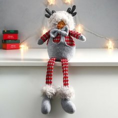 Кукла интерьерная "Мальчишка в шапке с рожками, серо-красный" длинные ножки 54х17х11,5 см Нет бренда