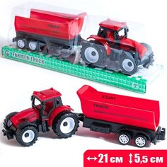 Машинка Трактор-тягач с прицепом Самосвал красный Farmer Truck