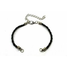 Основа для браслета Шнур плетеный из кожзаменителя с карабином 17см, толщина 3мм, удлинитель 6см, ячейка 4мм, цвет черный/платина, железо, 16-118, 1шт Мелодия бисера