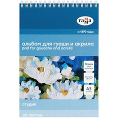 Альбом для гуаши и акрила А5, 30л Гамма "Студия" (180 г/кв. м, спираль) (50A01S730W), 2шт. Gamma