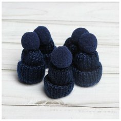 --- Шапка для игрушек вязаная с помпоном, набор 5 шт, цвет синий