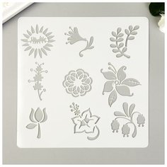 Трафарет пластик "Цветочный" 13х13 см Noname