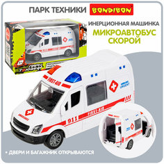 Машинка для мальчиков микроавтобус Скорая помощь Bondibon "Парк техники" инерционная детская игрушка, городская спецслужба