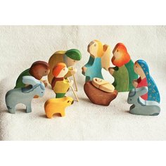 Мастерская Михеевых / Набор развивающих игрушек Рождественский Вертеп с пастухами 11 фигурок / деревянные игрушки / украшение дома