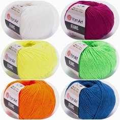 Пряжа YarnArt Jeans Ярнарт джинс Набор для вязания 12 (01, 17, 58, 60, 77, 91) 6 мотков 50 г/160 м (45% акрил 55 хлопок)