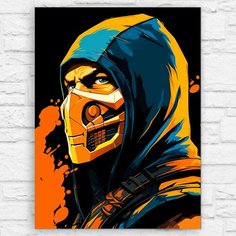 Картина по номерам на холсте игра Mortal Kombat (Скорпион, PS, PC, XBOX, Switch) - 12599 В 30x40 Бруталити