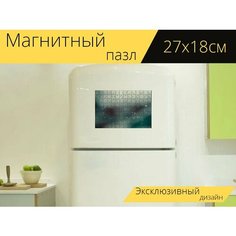 Магнитный пазл "Окно, капли, дождь" на холодильник 27 x 18 см. Lots Prints