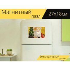 Магнитный пазл "Дед мороз, рождественская елка, борода" на холодильник 27 x 18 см. Lots Prints