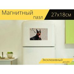 Магнитный пазл "Доберман, собака, дикая природа" на холодильник 27 x 18 см. Lots Prints