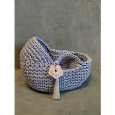 Люлька для куклы 20х15см вязаная, кроватка для куклы, переноска для куклы серо-голубой цв. Katerina