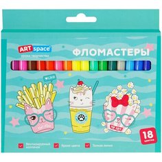 Фломастеры ArtSpace "Кот-сластена", 18цв, смываемые, картон, европодвес, 2 штуки