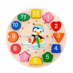 Сортер деревянный часы-шнуровка "Пингвин" Super