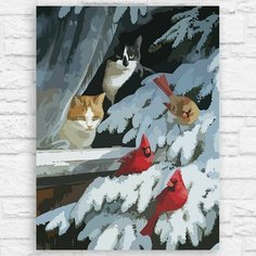 Картина по номерам на холсте новый год рождество (котики, милота, винтаж, елка, гирлянда) - 13079 40х30 Бруталити