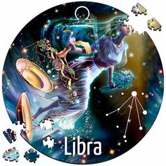 Деревянный пазл картина для детей и взрослых Знак Зодиака весы LIBRA 30х30см 169 деталей с системой приклейки в деревянной коробке ТРИ КИТА