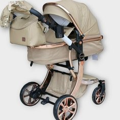 Детская коляска - трансформер 2в1 Luxmom 608 С реверсивным блоком Экокожа С сумкой, коричневый