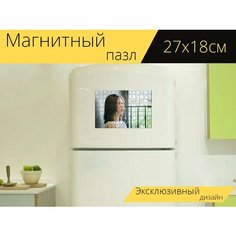 Магнитный пазл "Девочка, женщина, молодой" на холодильник 27 x 18 см. Lots Prints