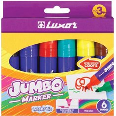Фломастеры Luxor "Jumbo", 06цв, утолщенные, смываемые, картон, европодвес - 3 шт.