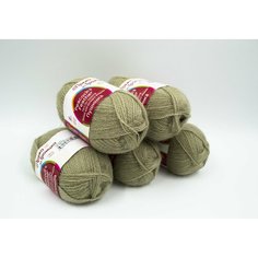 Пряжа из Троицка "Пушинка" , 50% козий пух, 50% мериносовая шерсть; цвет: 494 Св. Хаки, 225 м, 50 г х 5 шт. Троицкая камвольная фабрика