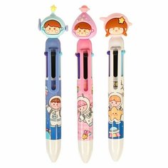 Ручка шариковая 6-цветная 0,5мм, Космонавт микс (штрихкод на штуке) Noname