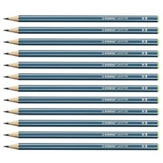 Карандаш чернографитный простой HB STABILO Pencil, синий корпус (12шт)