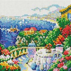 Алмазная мозаика Белоснежка "Южный вид" / Набор алмазной мозаики 20х20 см / На холсте / Полная выкладка / Сад / Цветы