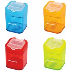 Точилка BRAUBERG "Peak" с контейнером, пластиковая, прямоугольная, 2 отверстия, цвет ассорти, 226945