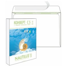 Конверты Nautilus, ЭКО, С5, (162х229мм), стрип, 80г, 25шт/уп Bong