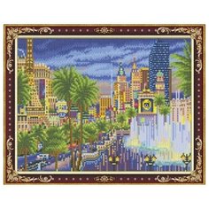 Алмазная мозаика "Ночной город", камни разных форм, 40х50 см (с подрамником, с полным заполнением) Рыжий кот
