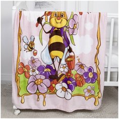 Плед детский плюшевый 100х118 Пчелка, плед для новорожденных на выписку, для дачи, в кроватку, коляску, одеяло для малыша, на крестины Baby Nice