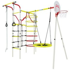 Спортивно-игровой комплекс ROMANA Космодром + Качели Гнездо, белый/красный/желтый
