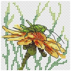 Набор для вышивания "Кузнечик на эхинацее", 10x14 см, Жар-птица (МП-студия)